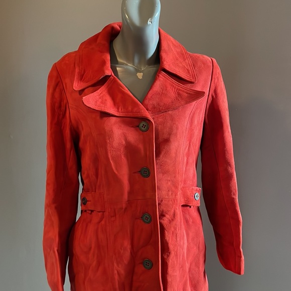 Amazing vintage orange Leather suede jacket trench - Picture 4 of 7